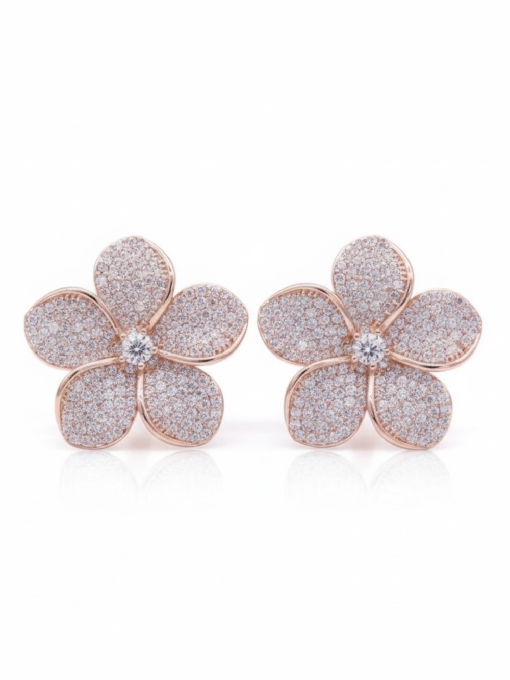 Rose Gold Tone Cubic Zirconia Flower Earrings